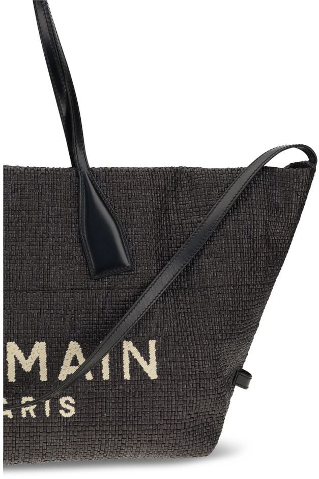 Balmain Balmain Black Raffia Shoulder Bag Zwart
