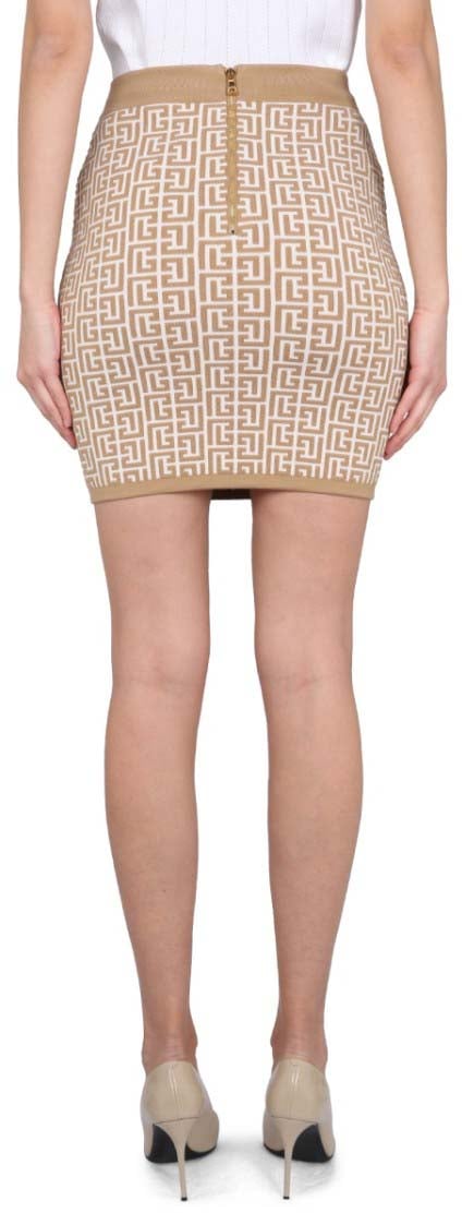 Balmain Fitted Mini Skirt With All-Over Pattern Neutraal