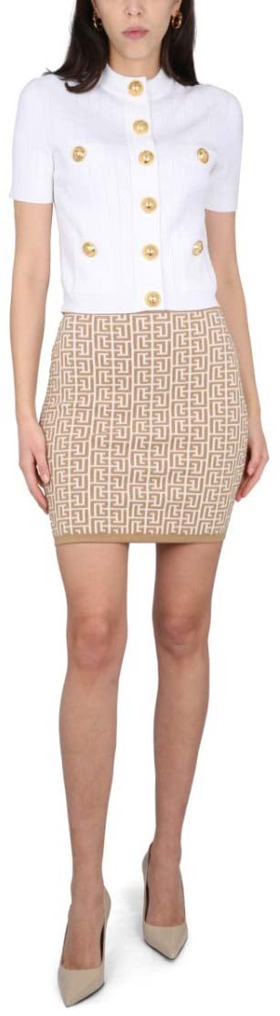 Balmain Fitted Mini Skirt With All-Over Pattern Neutraal