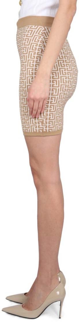 Balmain Fitted Mini Skirt With All-Over Pattern Neutraal