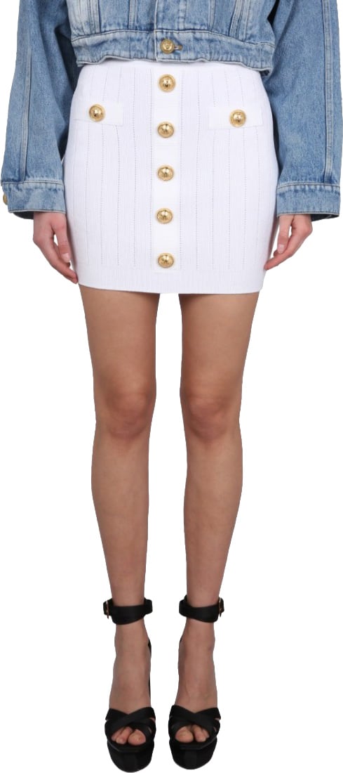 Balmain Ribbed White Mini Skirt Wit
