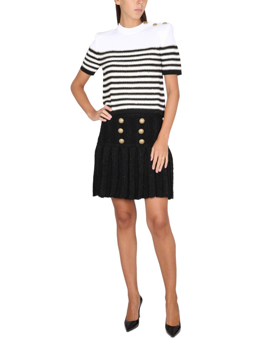 Balmain Textured Pleated Skirt Zwart