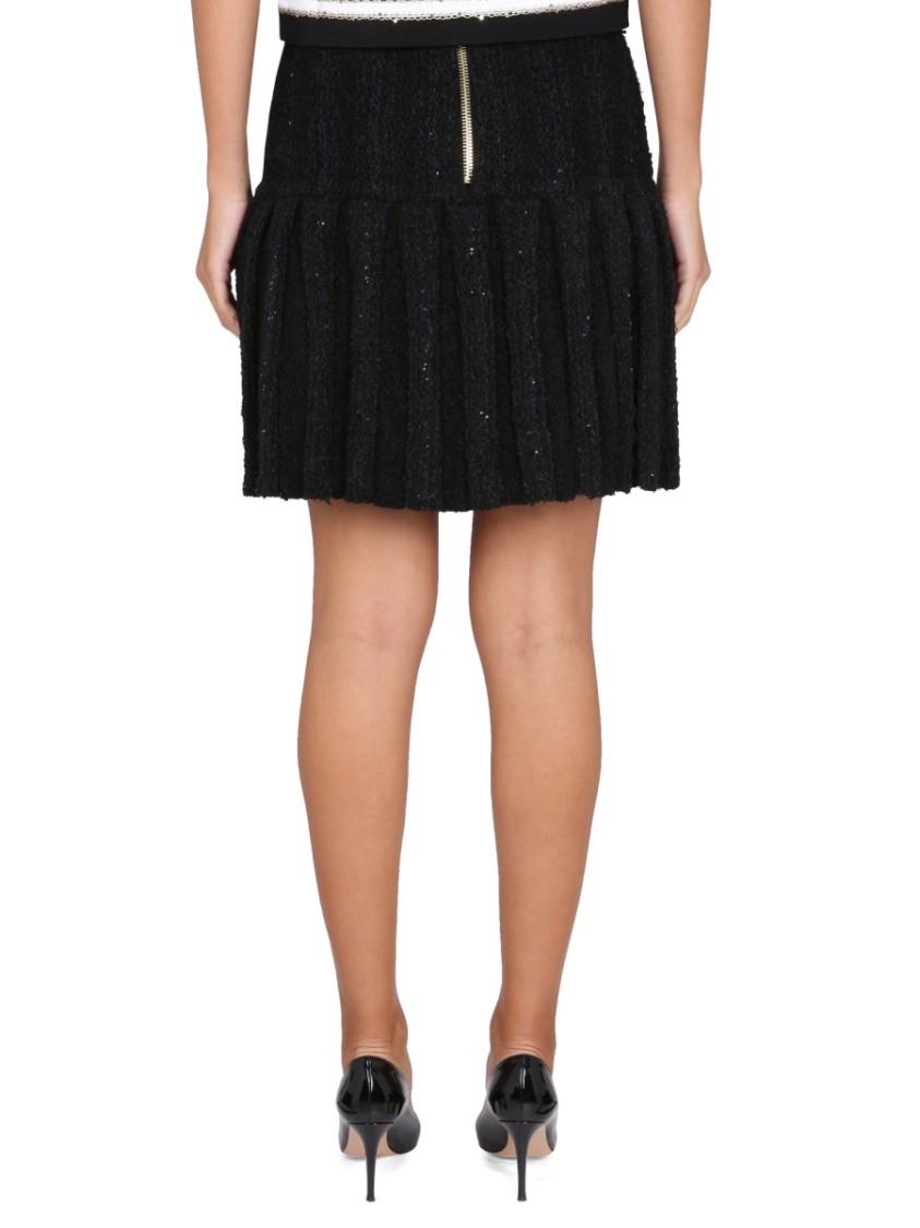 Balmain Textured Pleated Skirt Zwart