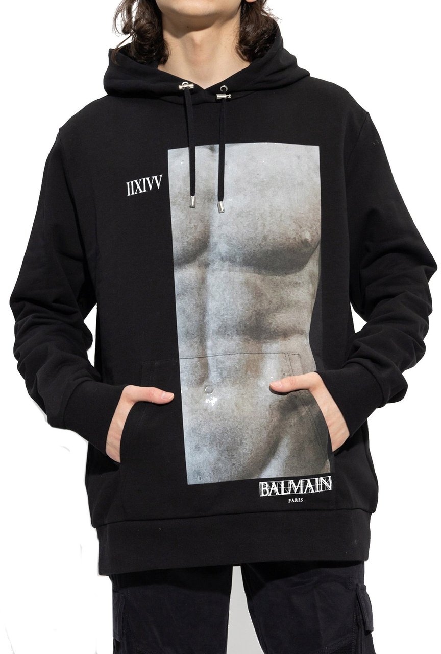 Balmain Balmain Cotton Hoodie Sweatshirt Zwart