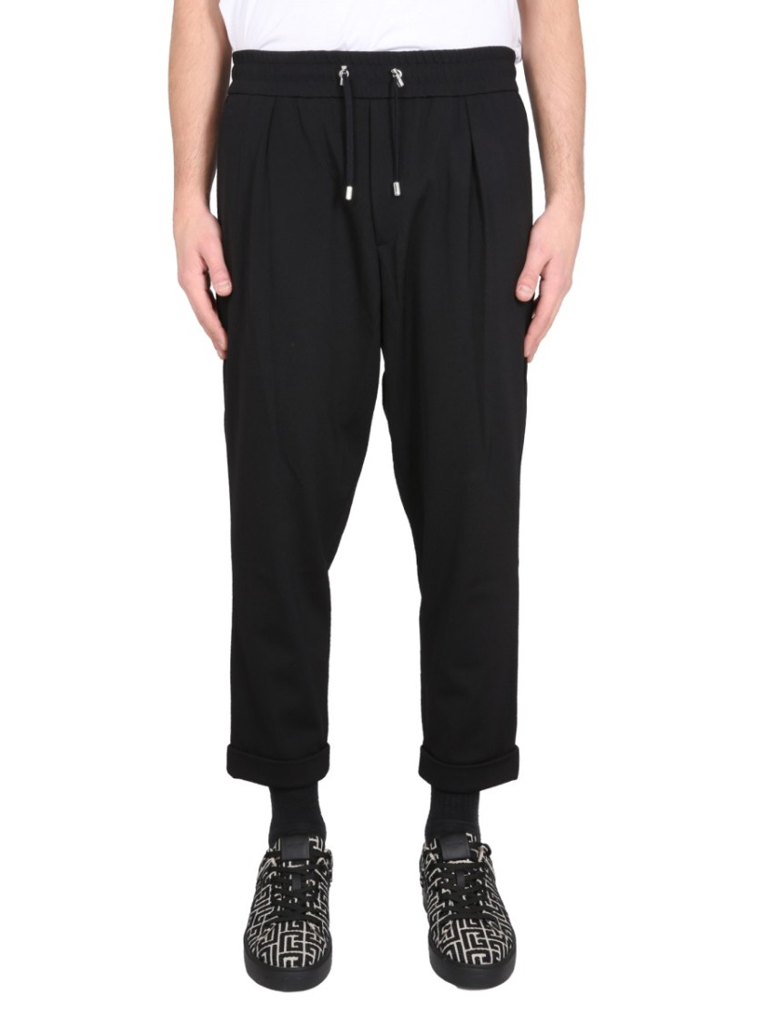 Balmain Relaxed Fit Black Wool Pants Zwart