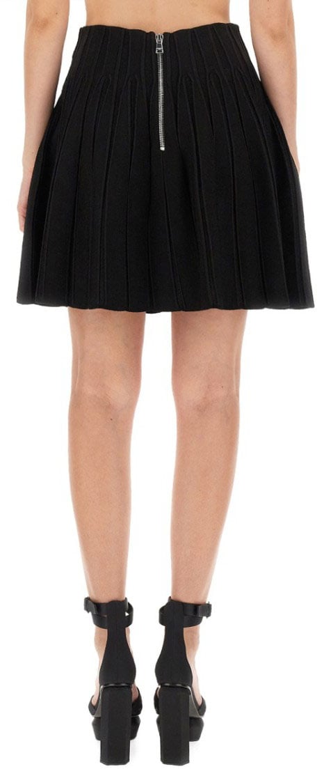 Balmain Pleated Black Skater Skirt Zwart