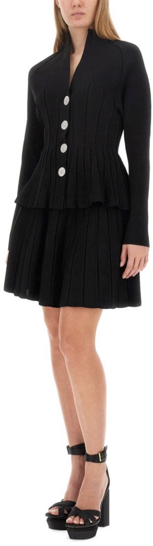 Balmain Pleated Black Skater Skirt Zwart