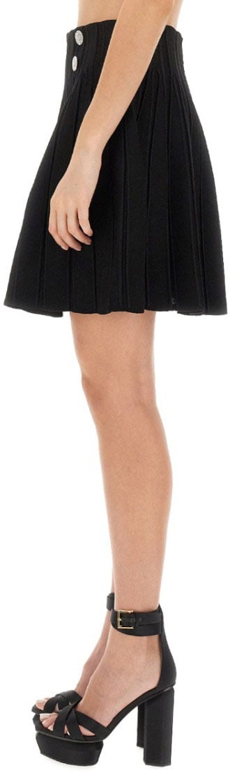 Balmain Pleated Black Skater Skirt Zwart