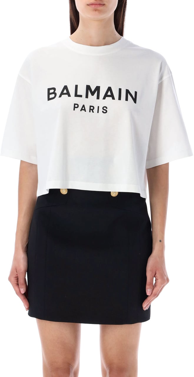 Balmain Cropped Tee Logo Bianco Wit