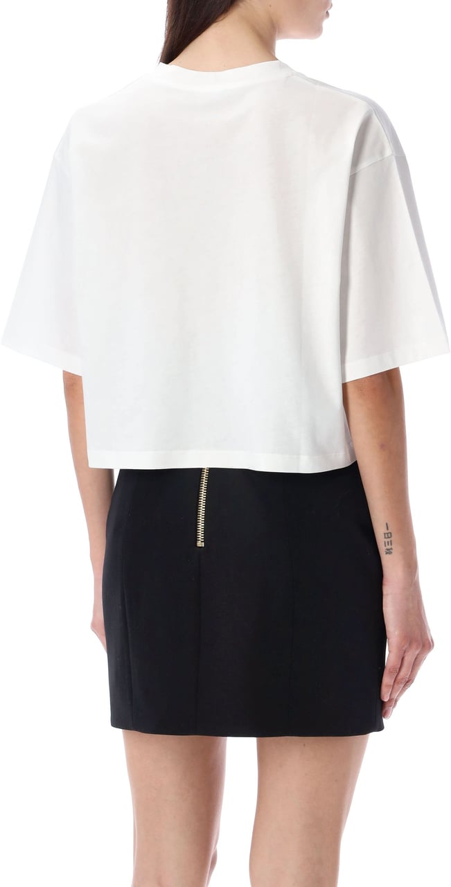 Balmain Cropped Tee Logo Bianco Wit