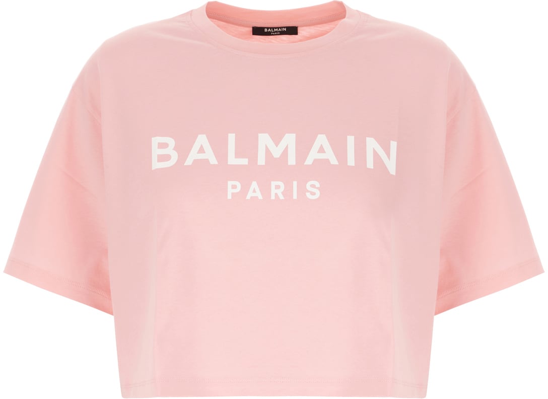 Balmain Cropped Tee Logo Bianco Wit