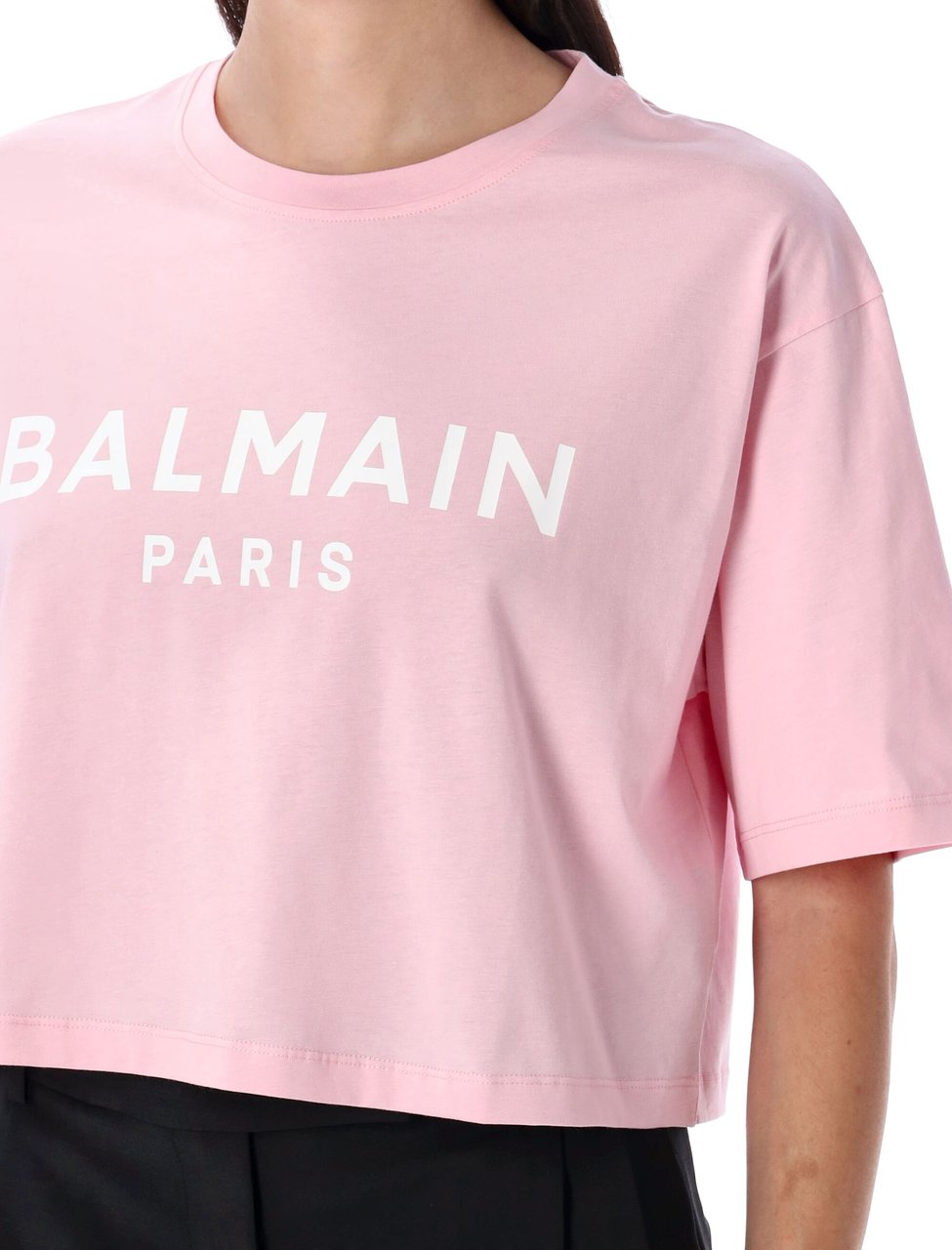 Balmain Cropped Tee Logo Bianco Wit