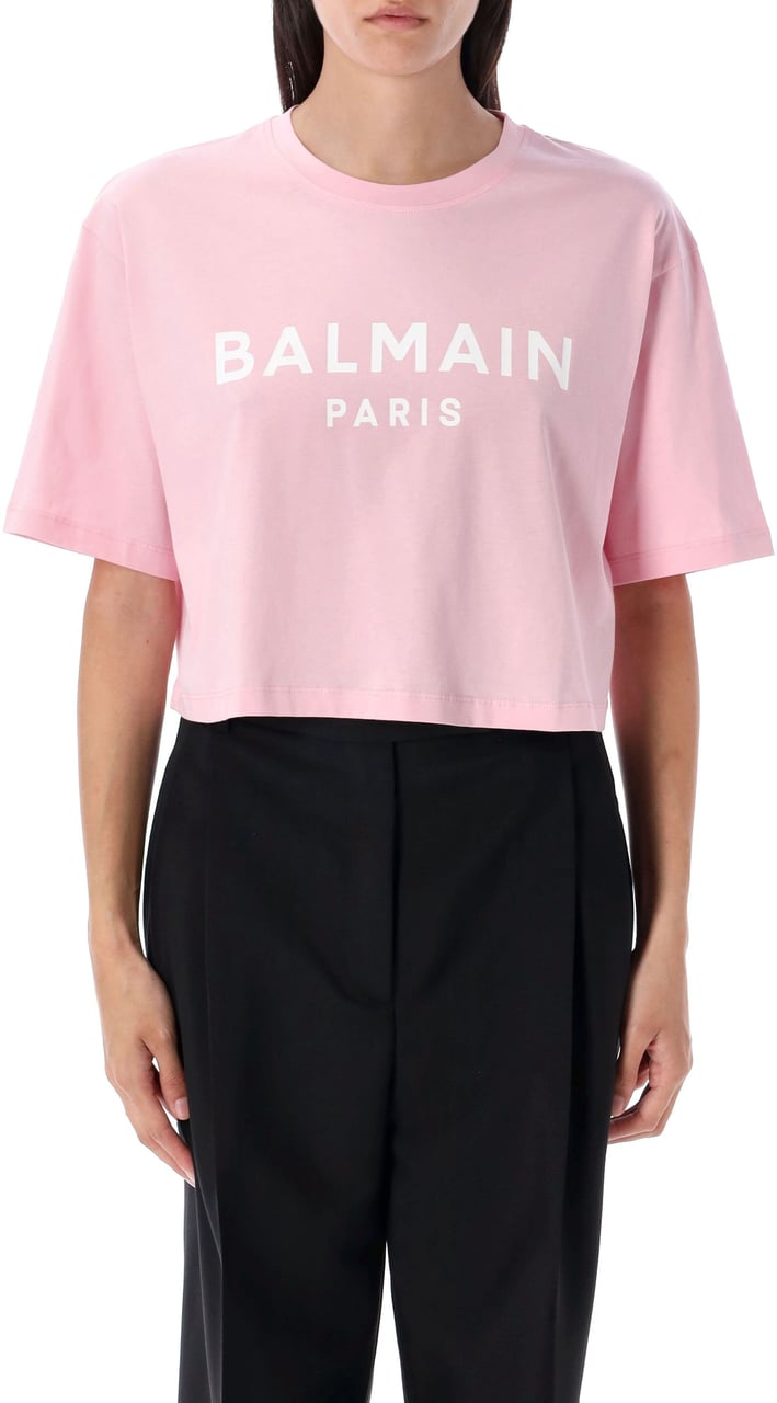 Balmain Cropped Tee Logo Bianco Wit
