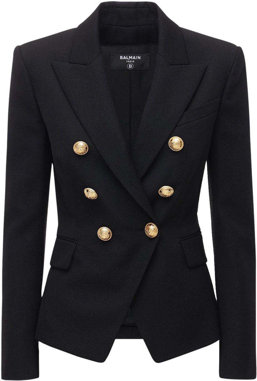Balmain Elegant black blazer with gold buttons Zwart
