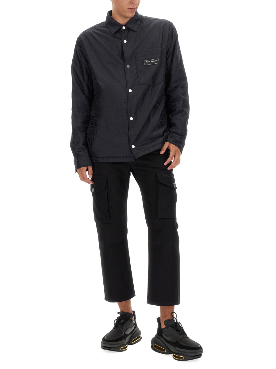 Balmain Casual Black Jacket With Embossed Pattern Zwart