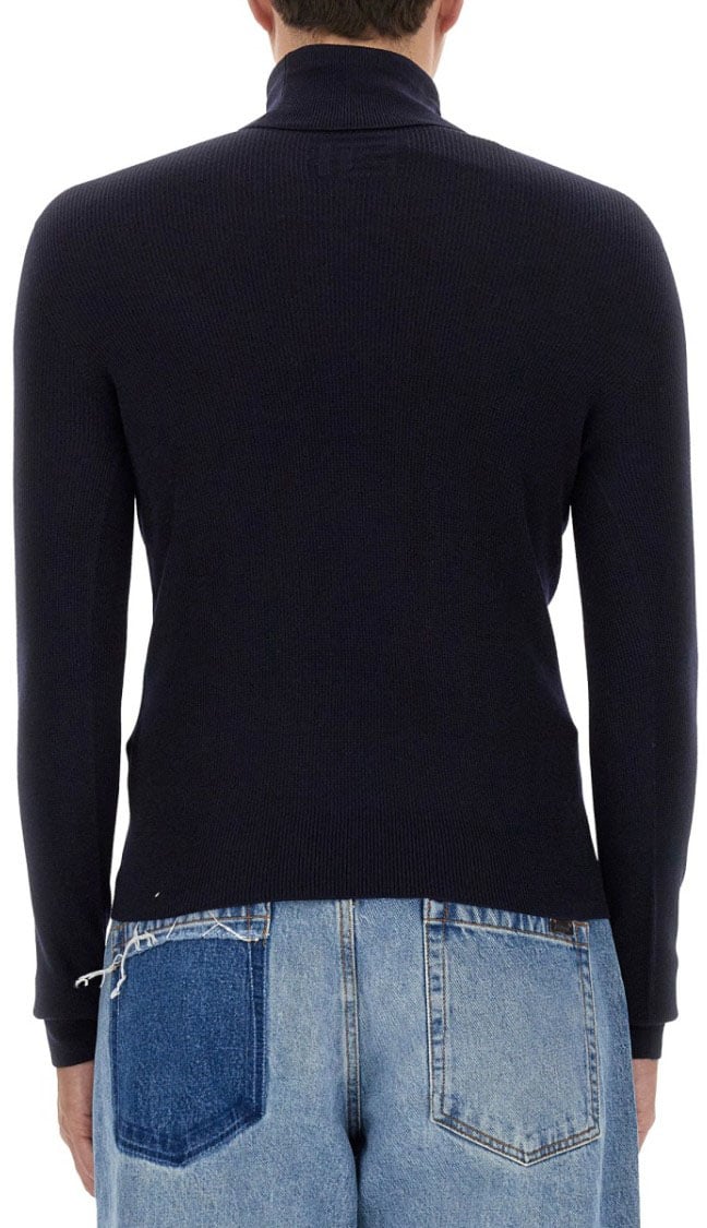 Balmain Ribbed High Neck Turtleneck Sweater Blauw