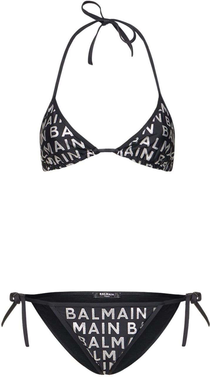 Balmain Elegant black bikini with triangle top and slip Zwart