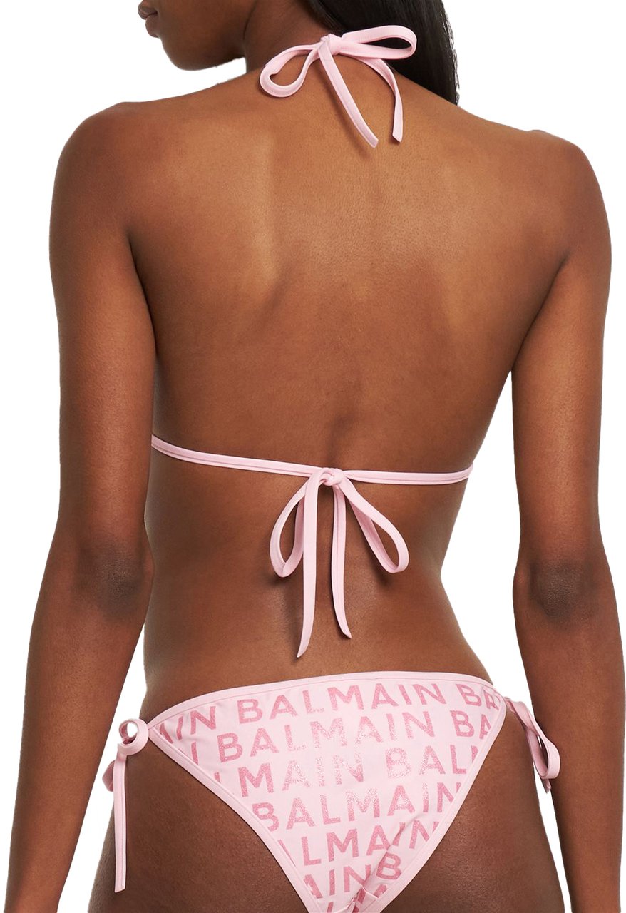 Balmain Pink bikini with logo and ties Roze