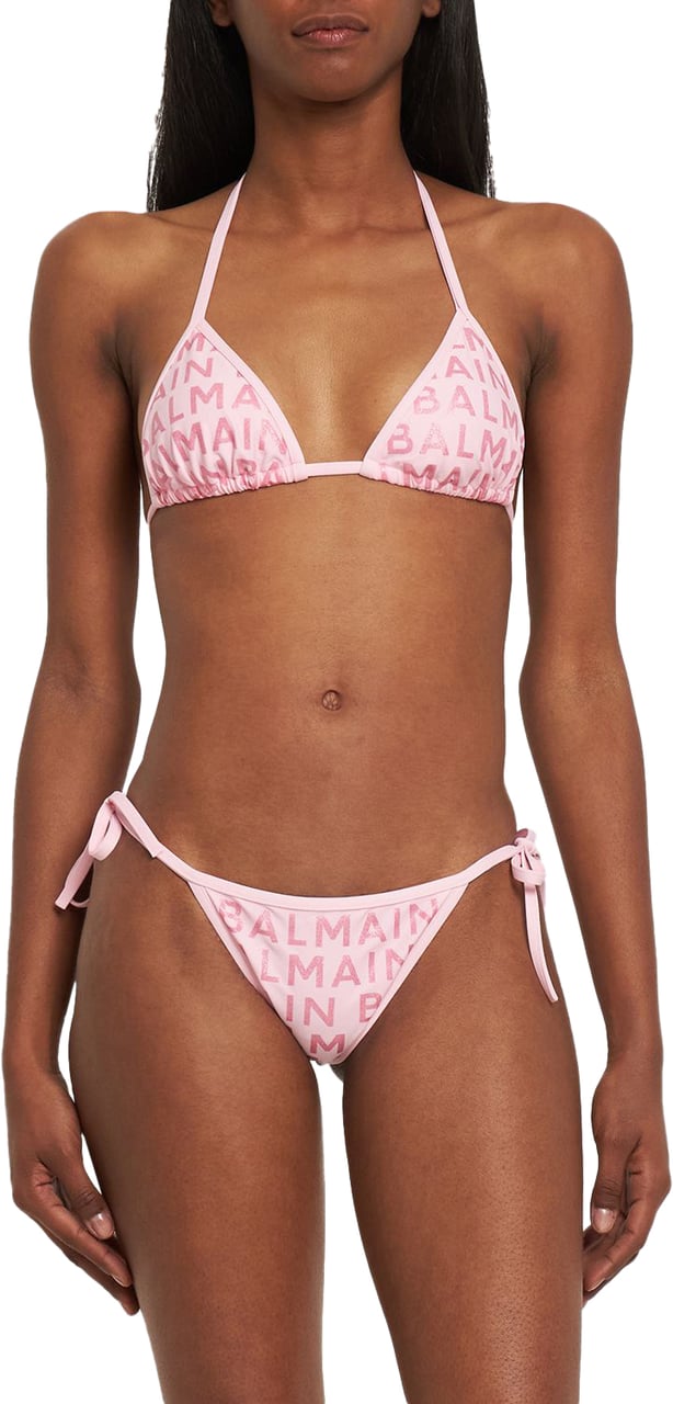 Balmain Pink bikini with logo and ties Roze