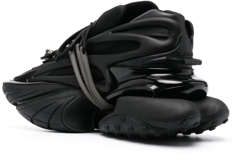 Balmain Futuristic Sculptural Chunky Sole Silk-Nylon Sneakers Zwart