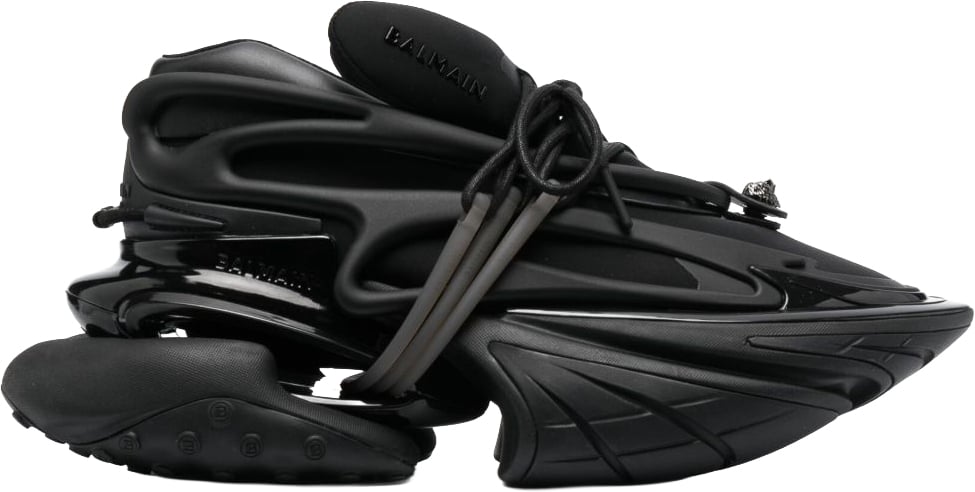 Balmain Futuristic Sculptural Chunky Sole Silk-Nylon Sneakers Zwart