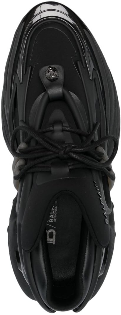 Balmain Futuristic Sculptural Chunky Sole Silk-Nylon Sneakers Zwart