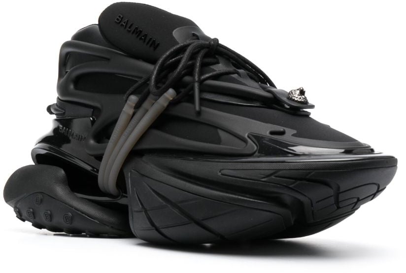 Balmain Futuristic Sculptural Chunky Sole Silk-Nylon Sneakers Zwart