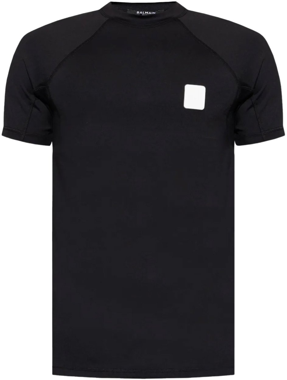 Balmain Raglan Logo Patch T-shirt Zwart