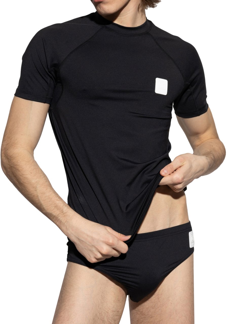 Balmain Raglan Logo Patch T-shirt Zwart