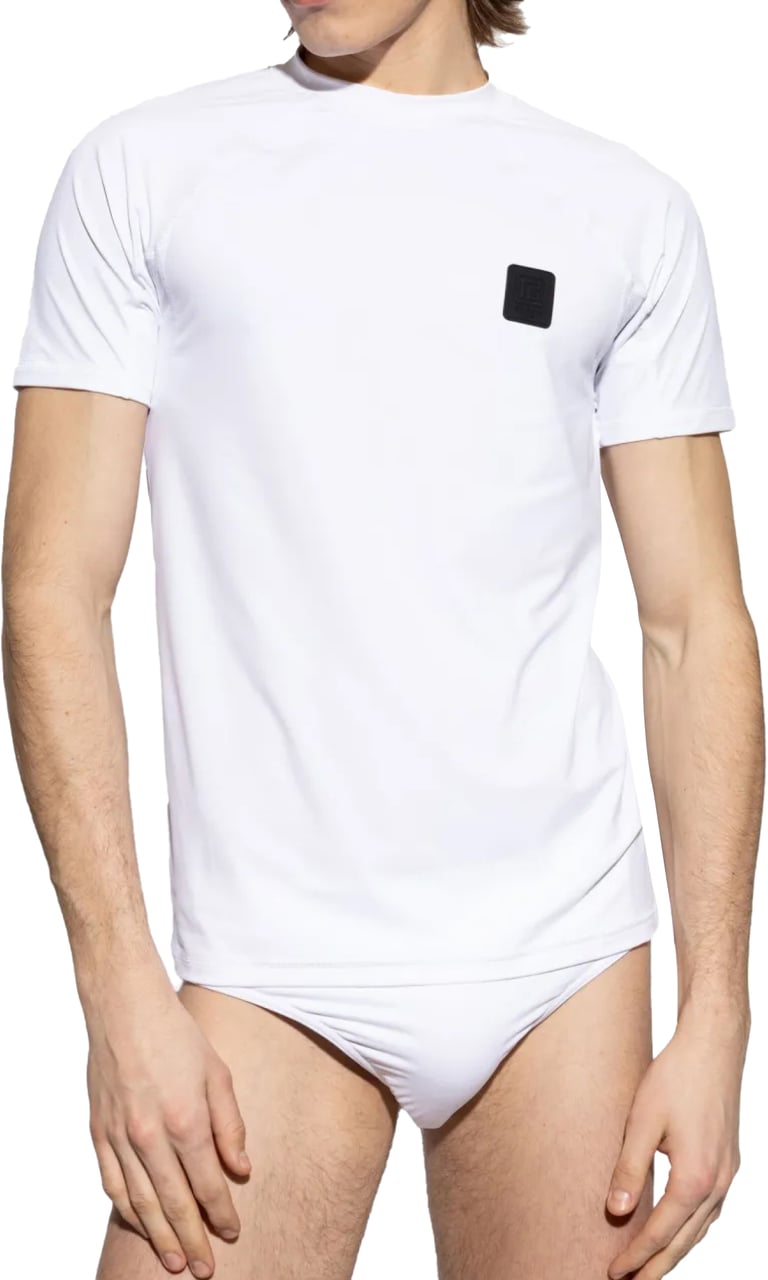 Balmain Raglan Logo Patch T-shirt Wit