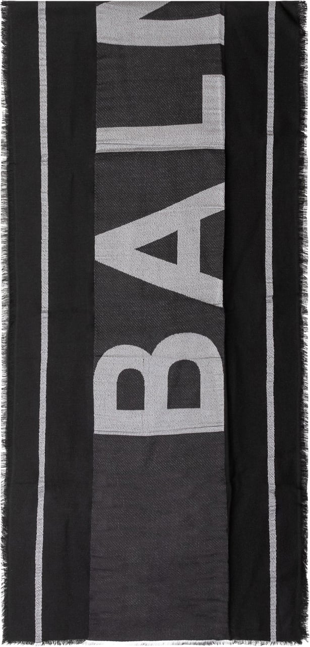 Balmain Sciarpa con Maxi Scritta e Bordi Sfrangiati Donkergrijs