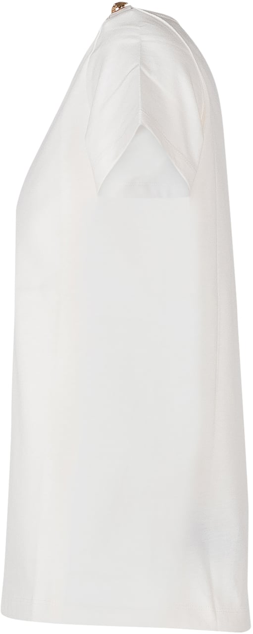 Balmain T-shirt con Logo Frontale e Bottoni su Spalla Wit