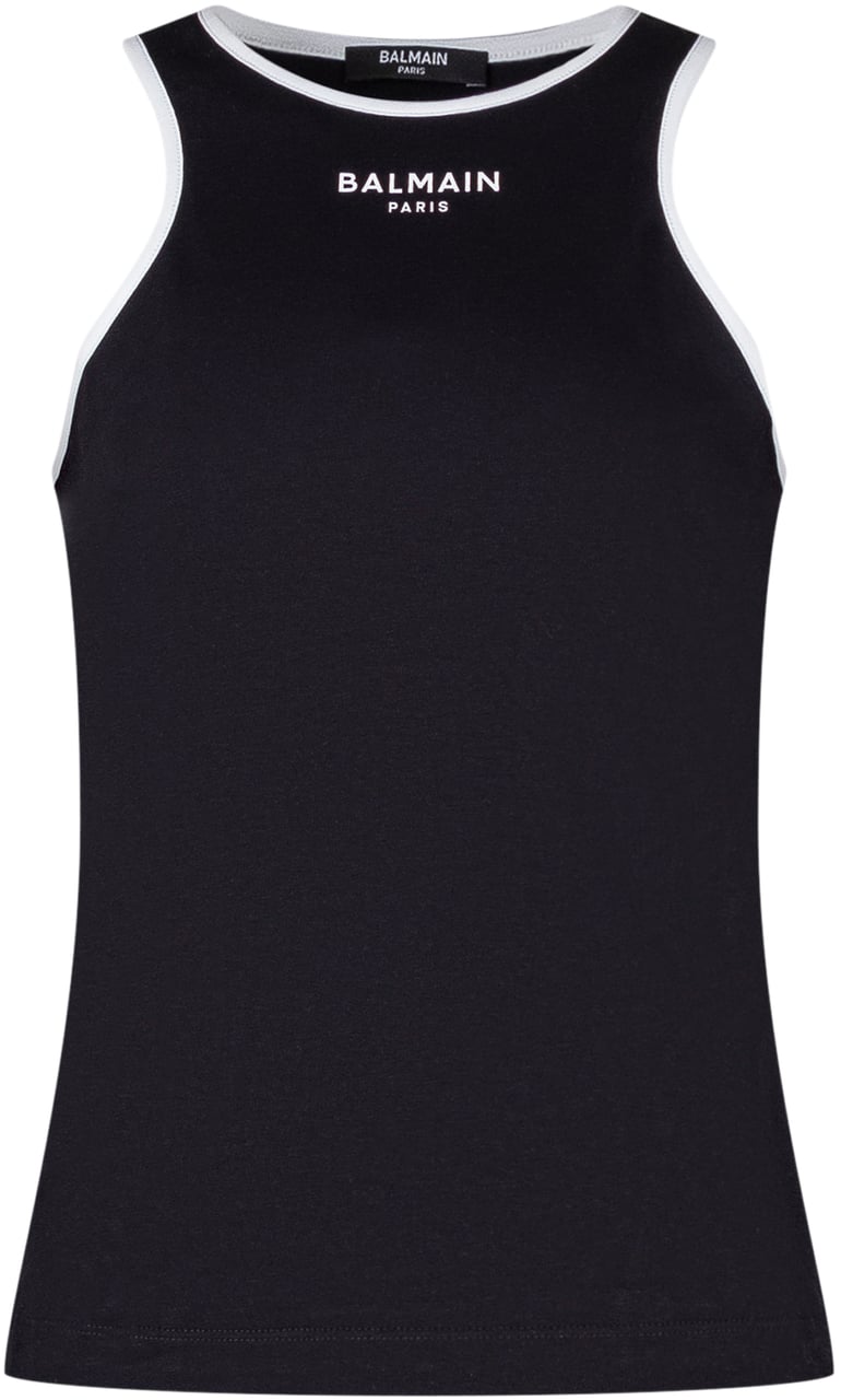 Balmain Top in Jersey con Logo Frontale Zwart