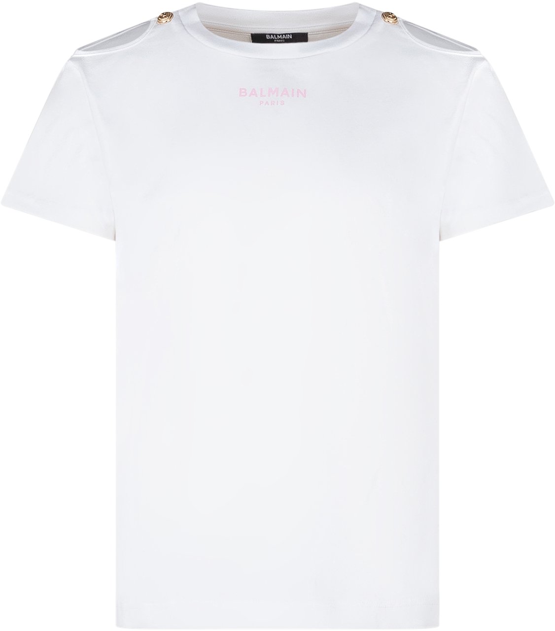Balmain T-shirt con Logo Frontale e Bottoni su Spalle Wit