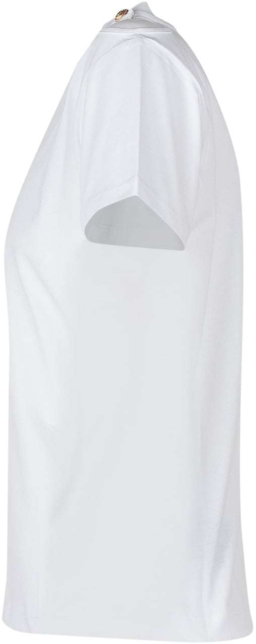 Balmain T-shirt con Logo Frontale e Bottoni su Spalle Wit