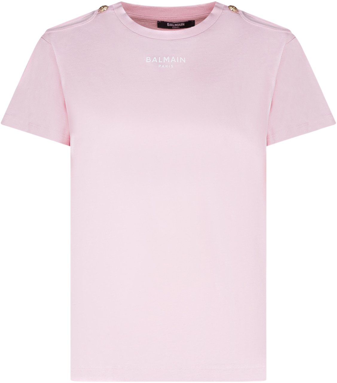 Balmain T-shirt con Logo Frontale e Bottoni su Spalle Roze