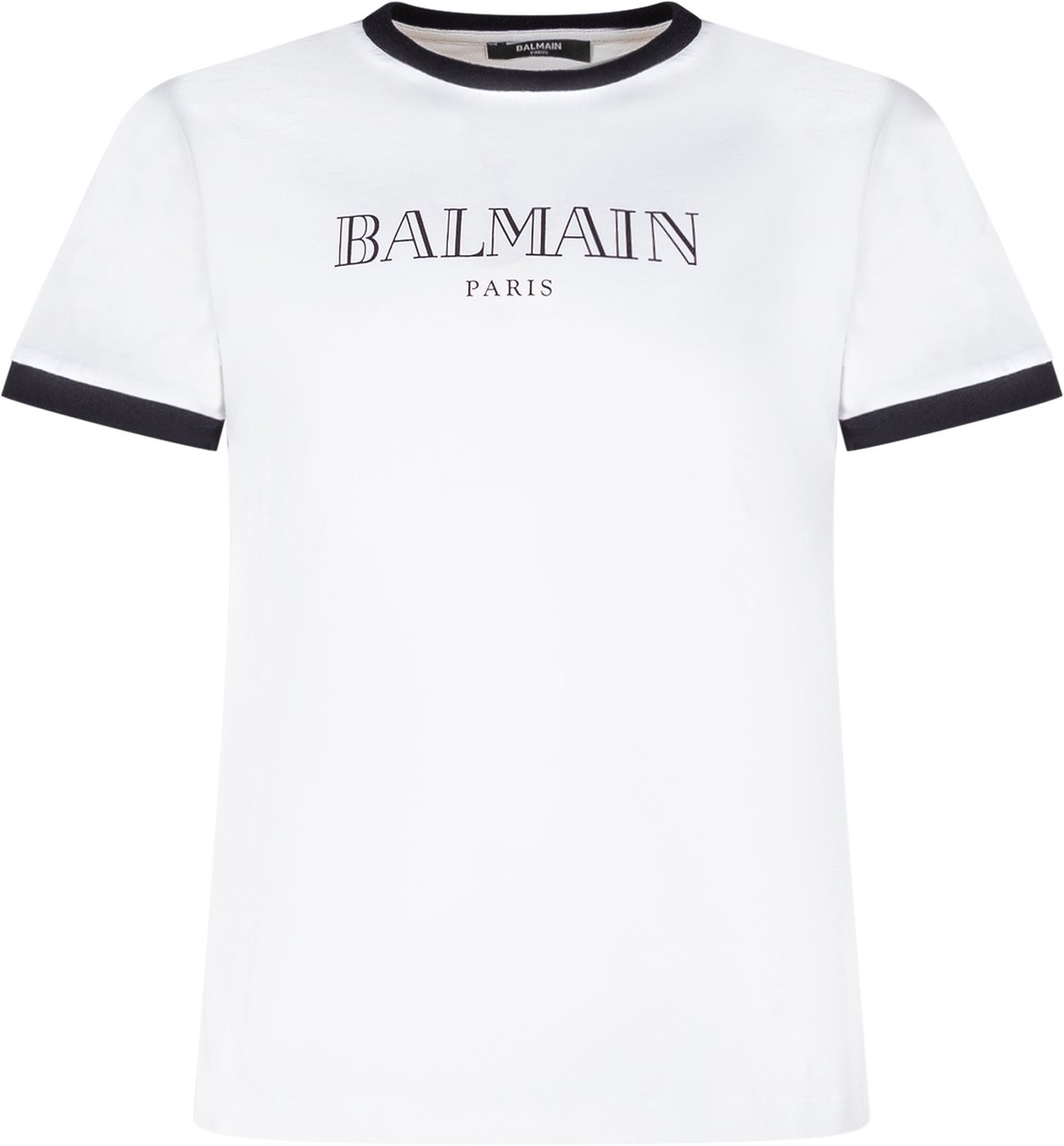 Balmain T-shirt con Logo Frontale e Profili a Contrasto Wit