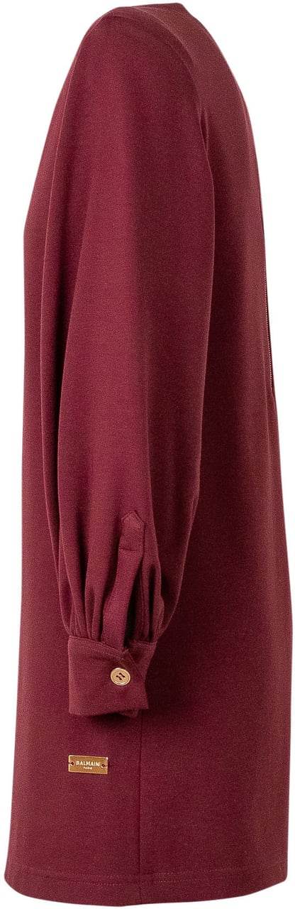 Balmain Abito Corto con Maniche Arricciate Maroon