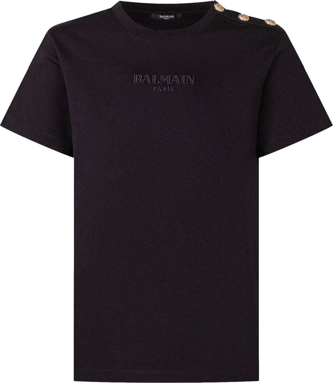 Balmain T-shirt con Bottoni sulla Spalla Zwart
