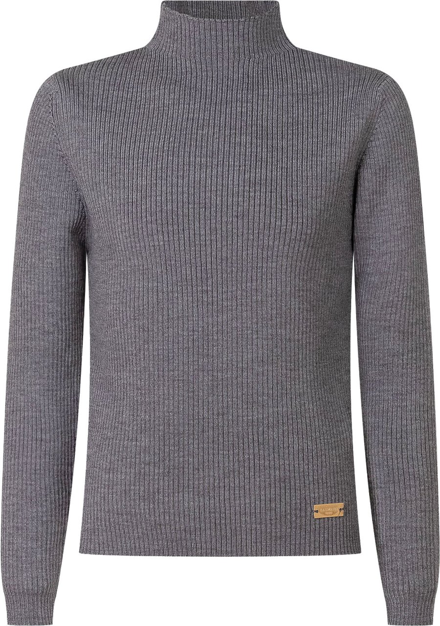 Balmain Maglia a Coste con Collo Alto Grijs