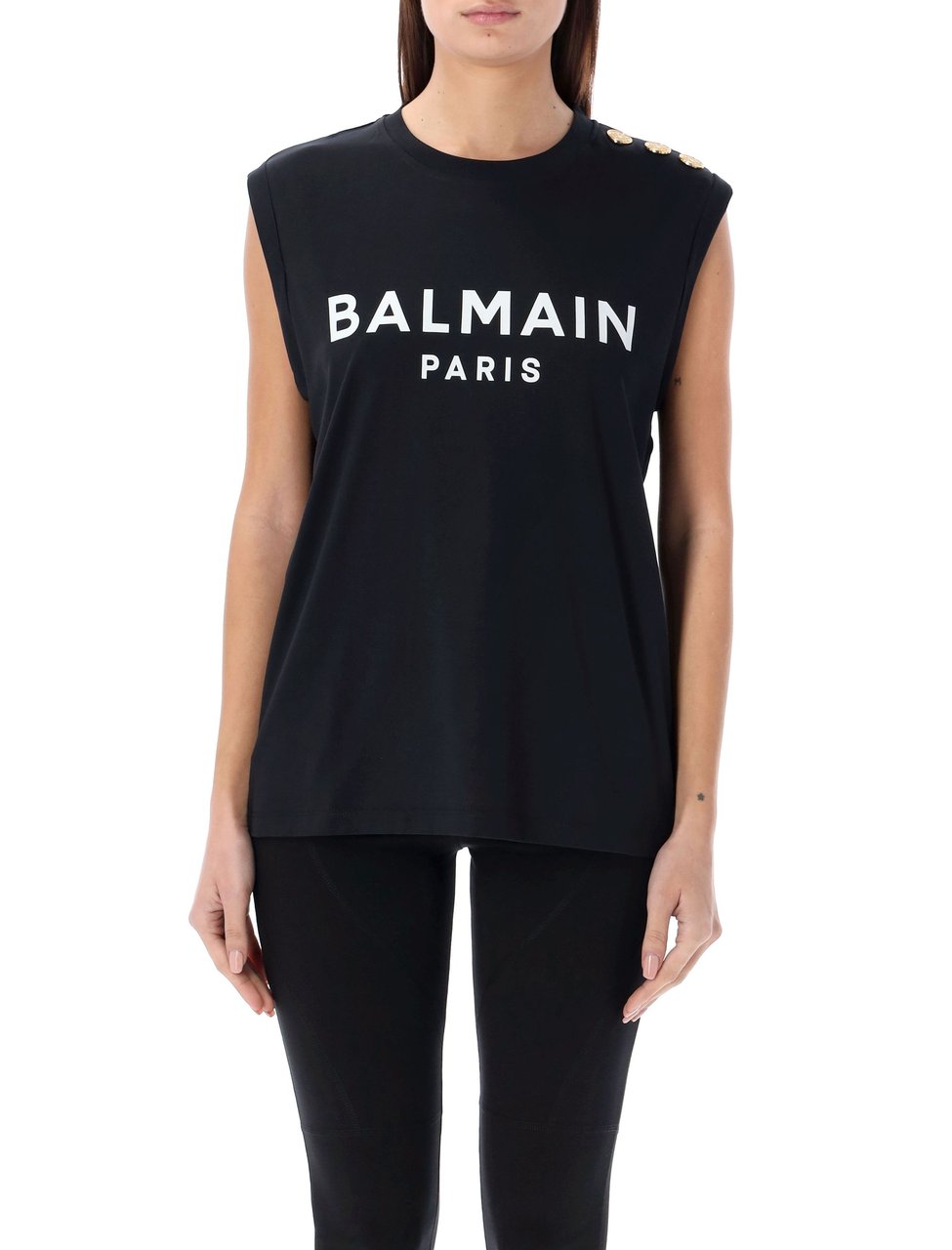 Balmain Tank Top 3 Btn Logo Nero Zwart