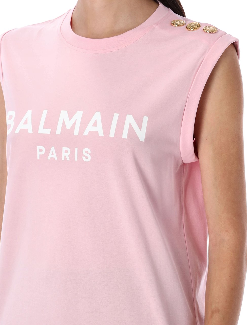 Balmain Tank Top 3 Btn Logo Rosa Roze