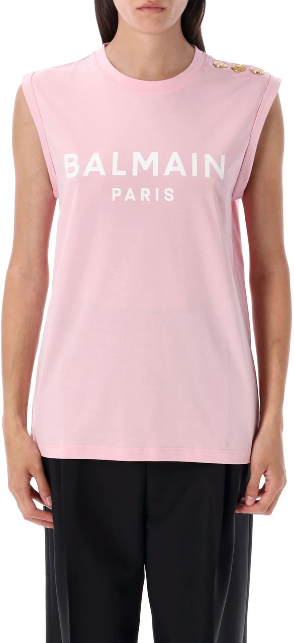 Balmain Tank Top 3 Btn Logo Rosa Roze