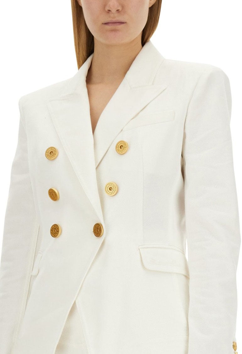 Balmain Double-Breasted Six-Button Jacket Wit