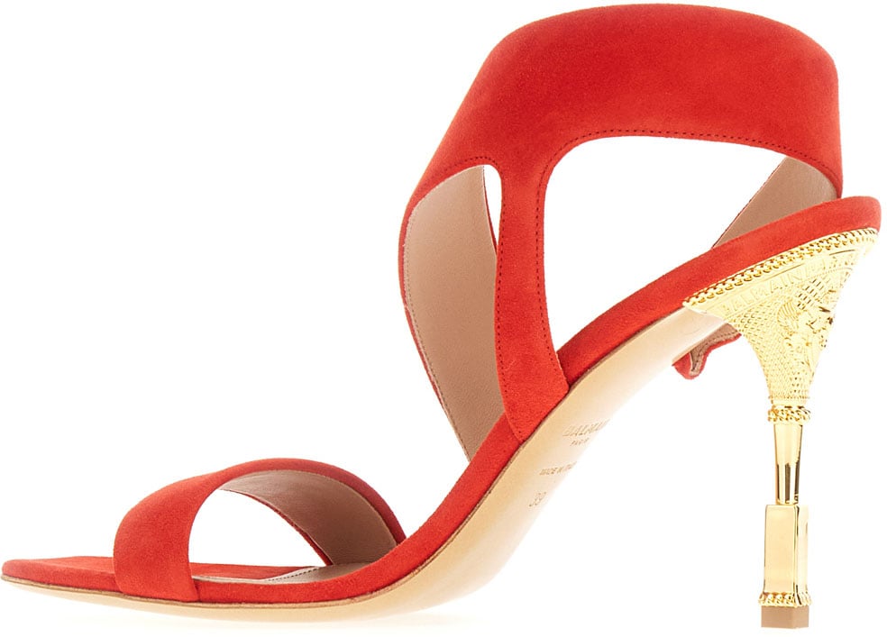 Balmain Balmain Red suede Moneta sandals Rood