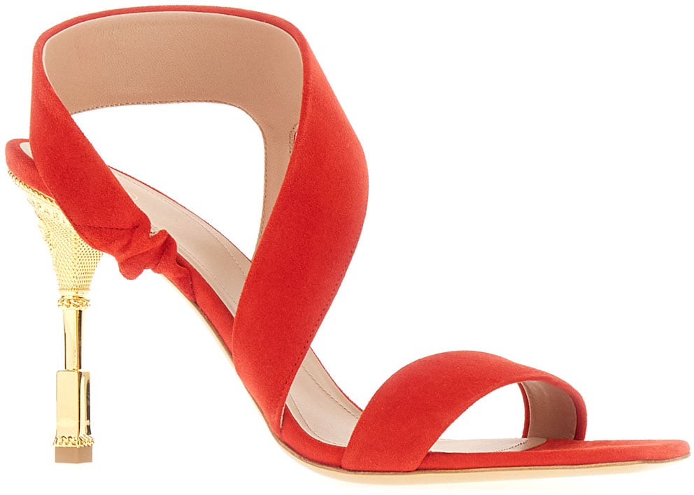 Balmain Balmain Red suede Moneta sandals Rood