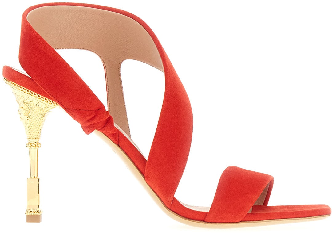 Balmain Balmain Red suede Moneta sandals Rood