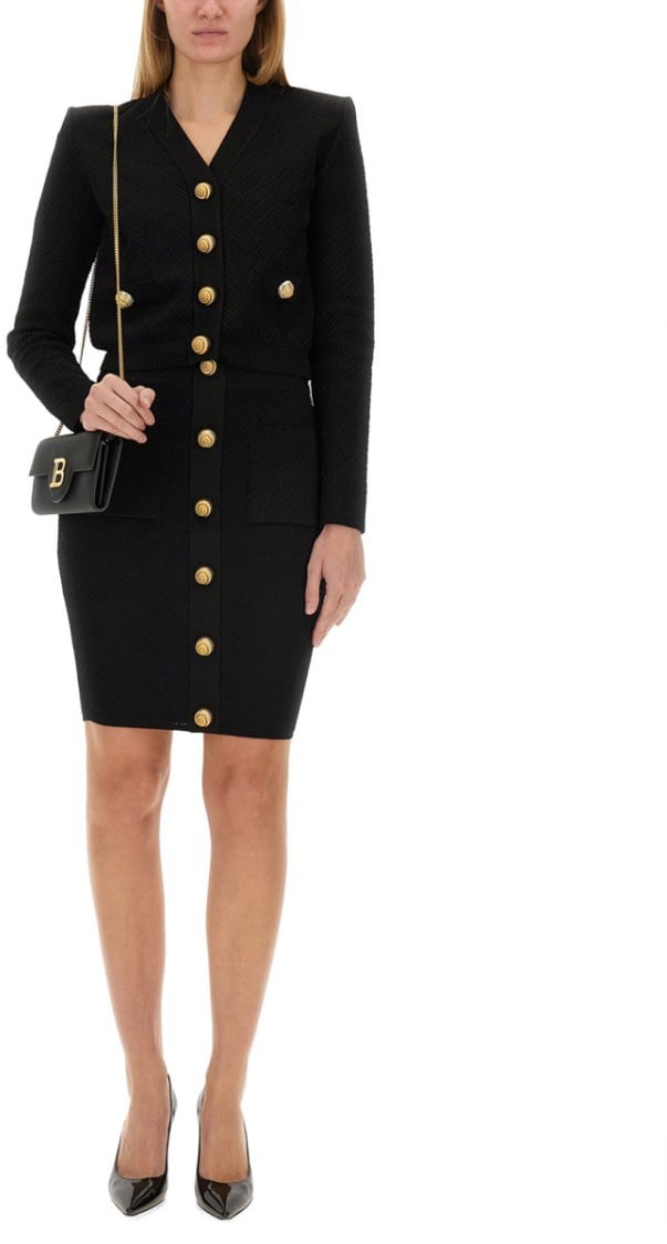 Balmain "Vichy" Knit Skirt Zwart