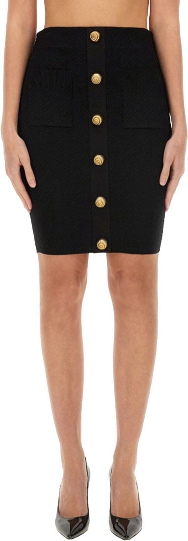 Balmain "Vichy" Knit Skirt Zwart