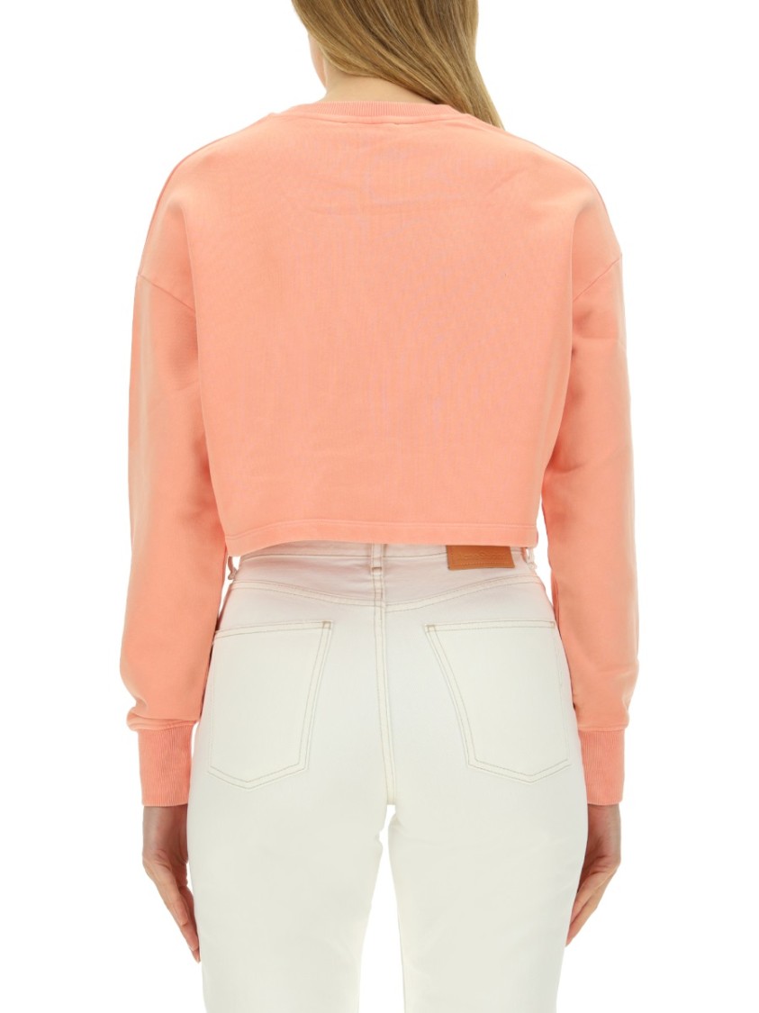 Balmain Cropped Fit Sweatshirt With Embossed Logo Roze